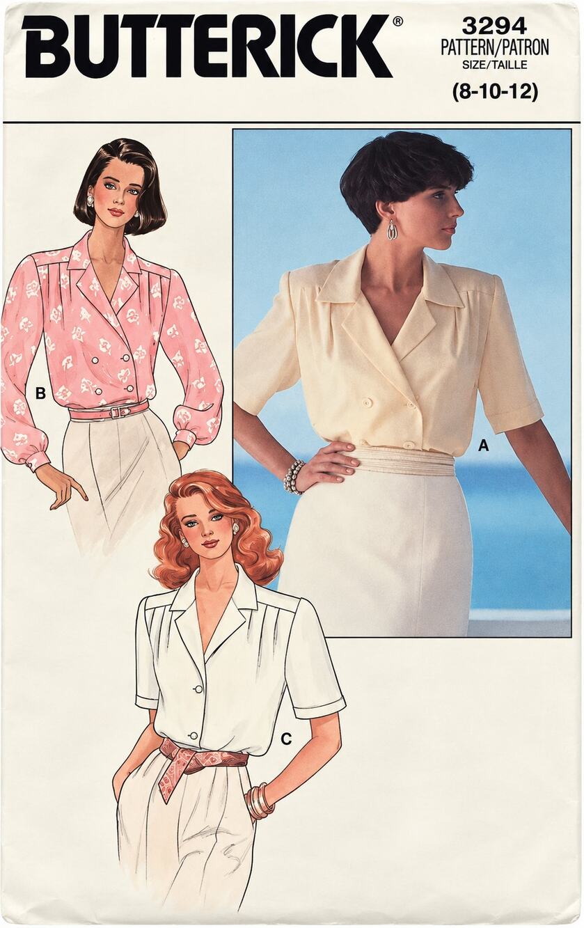 Butterick 3294 Double Breasted Blouse Shirt Misses Size 8-10-12 Pattern UNCUT